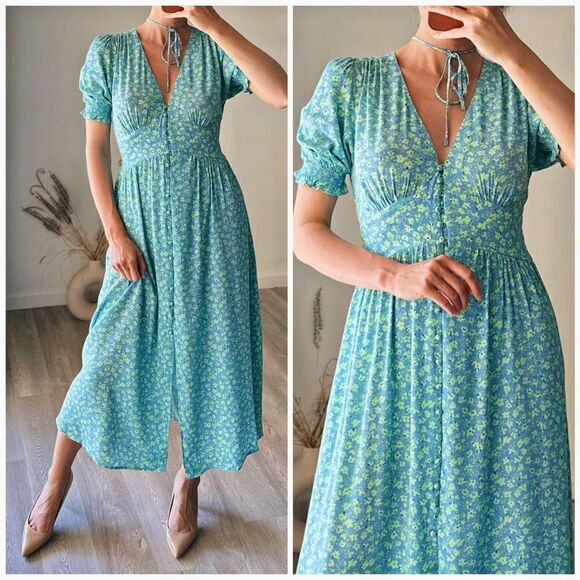 Mango Floral Midi Viscose Dress New - Picture 1 of 9